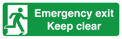 Emergency exit Keep clear sign MJN Safety Signs Ltd