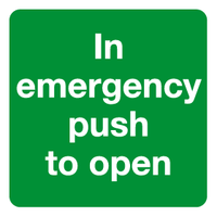 In emergency push to open automatic door sign MJN Safety Signs Ltd