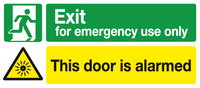Exit for emergency use only This door is alarmed sign MJN Safety Signs Ltd
