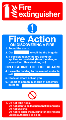 Fire action sign with fire extinguisher MJN Safety Signs Ltd