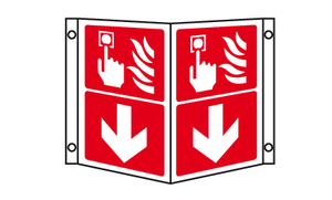 Fire alarm call point directional projecting sign MJN Safety Signs Ltd