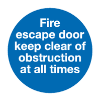 Fire escape door keep clear of obstruction at all times sign MJN Safety Signs Ltd