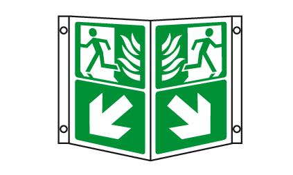 Fire exit directional projecting sign MJN Safety Signs Ltd
