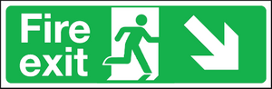 Double Sided Hanging Fire Exit diagonal right down sign MJN Safety Signs Ltd