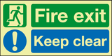 Fire exit Keep clear Photoluminescent sign MJN Safety Signs Ltd