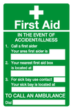 First Aid In the event of accident/illness sign MJN Safety Signs Ltd