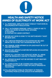 Health and Safety notice Annex of electricity at work act MJN Safety Signs Ltd