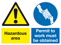 Hazardous area Permit to work must be obtained sign MJN Safety Signs Ltd
