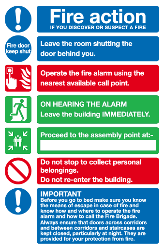 25 x Hotel / Guest House fire action signs MJN Safety Signs Ltd