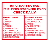 Importance Notice It is users responsibility to check daily checklist MJN Safety Signs Ltd