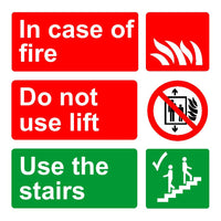 In case of fire Do not use lift Use the stairs sign MJN Safety Signs Ltd