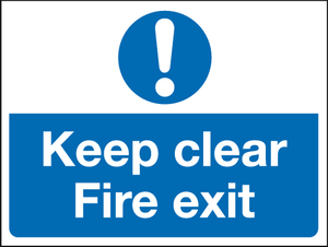 Keep clear Fire exit sign MJN Safety Signs Ltd