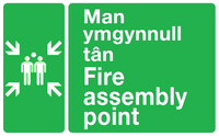 Man ymgynnull tan Fire assembly point Welsh/English sign MJN Safety Signs Ltd