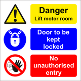 Danger Lift Motor Room sign MJN Safety Signs Ltd