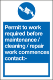 Permit required before maintenance work commences sign MJN Safety Signs Ltd