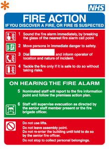 NHS Fire action sign MJN Safety Signs Ltd