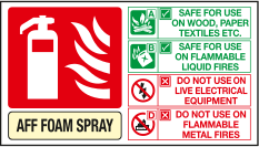 AFF Foam spray Extinguisher horizontal ID sign MJN Safety Signs Ltd