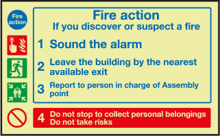 Small fire action sign - photoluminescent sign | Safety signs – MJN ...