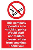 No Smoking Company Policy Sign MJN Safety Signs Ltd