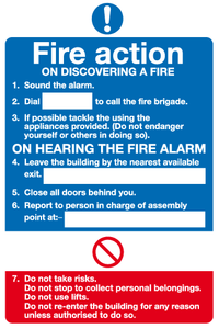 Fire action On discovering a fire sign MJN Safety Signs Ltd