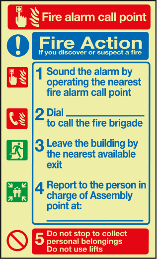 Fire action notice with fire call point - Photoluminescent Sign – MJN ...