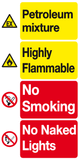 Petroleum mixture Highly Flammable sign MJN Safety Signs Ltd