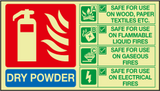 Dry powder Extinguisher photoluminescent horizontal ID sign MJN Safety Signs Ltd