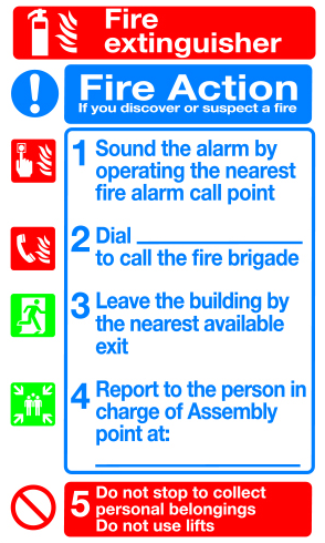Fire action fire extinguisher sign MJN Safety Signs Ltd