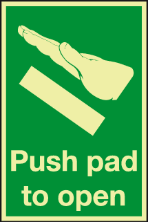 Push Pad to open Photoluminescent sign MJN Safety Signs Ltd