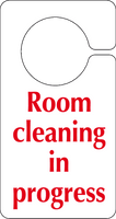 Room cleaning in progress Hook on the door sign MJN Safety Signs Ltd