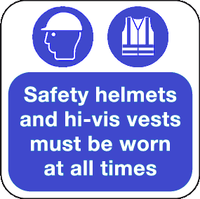 Safety helmets & hi-vis vests worn at all times floor graphic sign MJN Safety Signs Ltd
