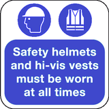Safety helmets & hi-vis vests worn at all times floor graphic sign MJN Safety Signs Ltd