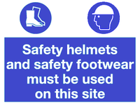 Safety helmets and safety footwear must be used on this site sign MJN Safety Signs Ltd