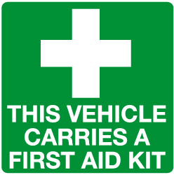 This vehicle carries a first aid kit sign MJN Safety Signs Ltd