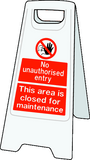 Double sided plastic floor stand No unauthorised entry / closed for maintenance MJN Safety Signs Ltd