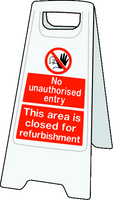 Double sided plastic floor stand No unauthorised entry / closed for refurbishment MJN Safety Signs Ltd