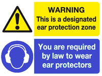 Designated ear protection zone - by law to wear ear protectors MJN Safety Signs Ltd