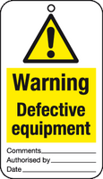 Warning defective equipment tie-on-tags MJN Safety Signs Ltd