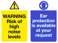 Warning Risk of high noise levels Ear protection available MJN Safety Signs Ltd