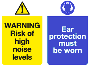 Warning Risk of high noise levels Ear protection must be worn sign MJN Safety Signs Ltd