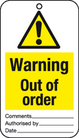 Warning Out of order tie-on-tags MJN Safety Signs Ltd