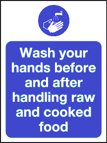 Wash your hands before and after handling raw and cooked food sign MJN Safety Signs Ltd