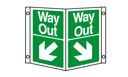Way out directional projecting sign MJN Safety Signs Ltd