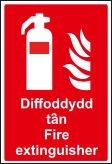 Diffoddydd tan fire extinguisher english welsh sign MJN Safety Signs Ltd