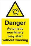 Danger Automatic machinery may start without warning sign MJN Safety Signs Ltd