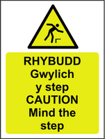Rhybudd Gwylich y step mind the step welsh sign MJN Safety Signs Ltd