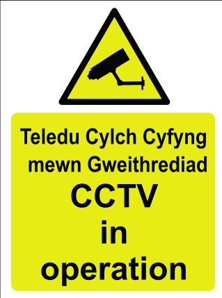 Teledu Cylch Cyfyng mewn Gweithrediad CCTV in operation welsh english sign MJN Safety Signs Ltd