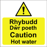 Rhybudd Dwr poeth Caution hot water welsh english sign MJN Safety Signs Ltd